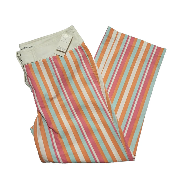 Tommy Hilfiger White Striped Straight Trousers UK Women's L 12 W30 L27 Bnwt K752