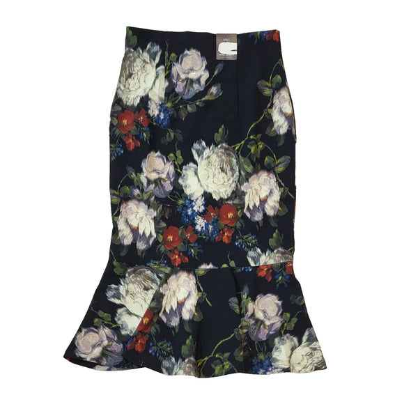 M&S Black Floral Pencil Ruffle Midi Evening Skirt Women's UK 10 BNWT W28 H812