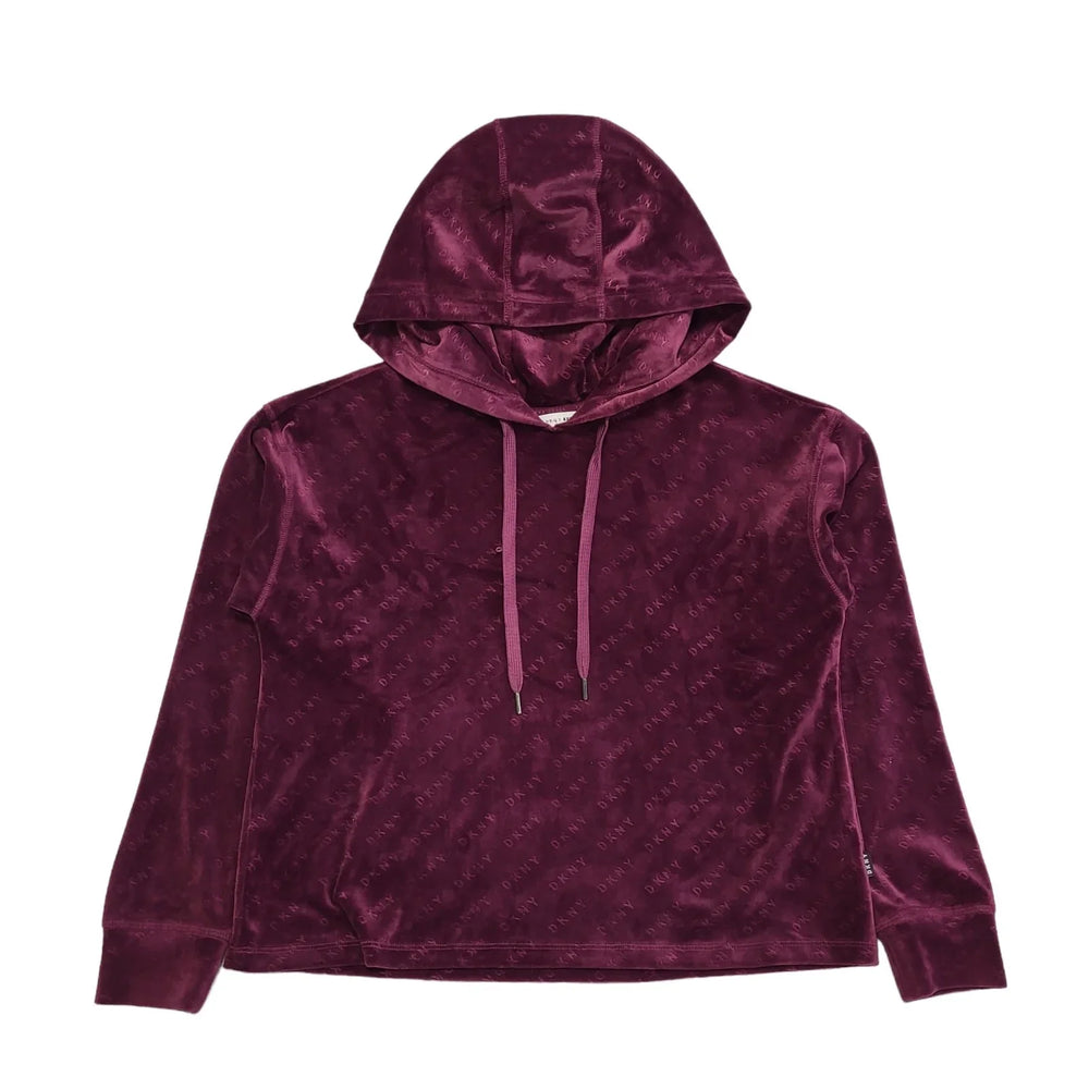 DKNY Purple Velour Sweatshirt Hoodie Drawstring UK Women's S CC588