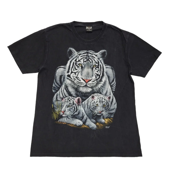 White Tiger Wild Black Vintage 90s  Short Sleeve T-Shirt Uk Men's XL