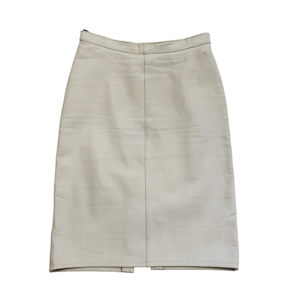 Vintage 90's White Leather Knee Length Skirt Womens UK Size 8 W24
