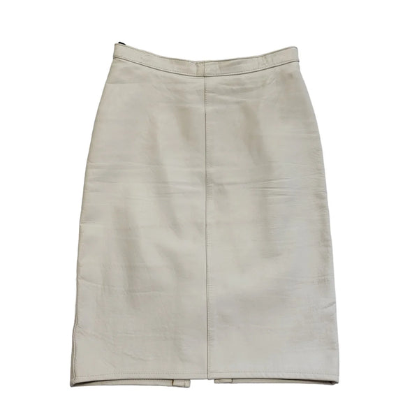 Vintage 90's White Leather Knee Length Skirt Womens UK Size 8 W24