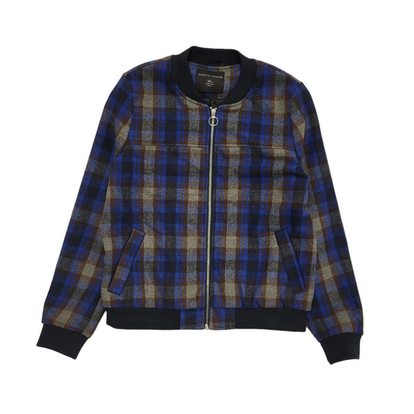 Dorothy Perkins Blue Grey Check Zipped Bomber Jacket Uk Women's Size 14 DD425