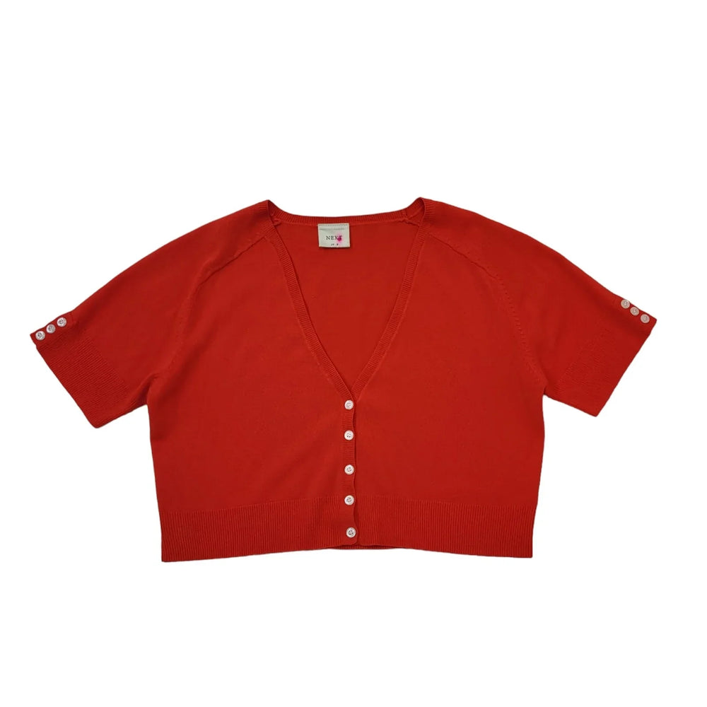 Next Y2K Red Cropped Button Up Short Sleeve Cardigan Womens UK Size 18