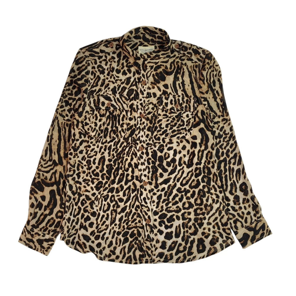 Ralph Lauren Black & Brown 90's Leopard Print Long Sleeve Shirt Women's Size M