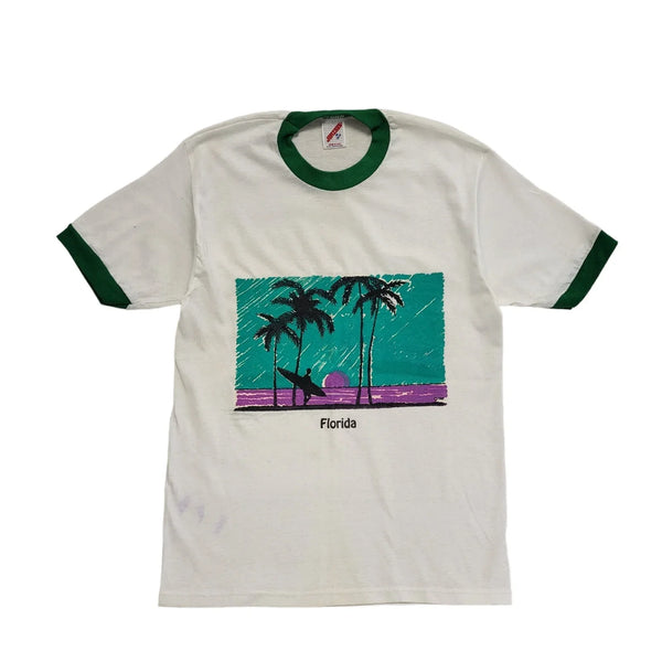 Jerzees Vintage 80's White Florida Single Stitch T-Shirt Mens UK Size M