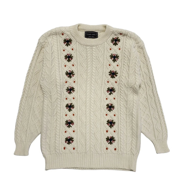 Avant Garde Vintage 90's Cream Green Floral Knitted Jumper Uk Women's UK 14-16