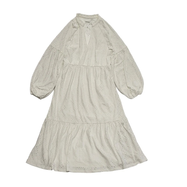 Vila Vitamma V-Neck Mid Calf L/Sleeve White Summer Dress Uk Women's S Bnwt K500