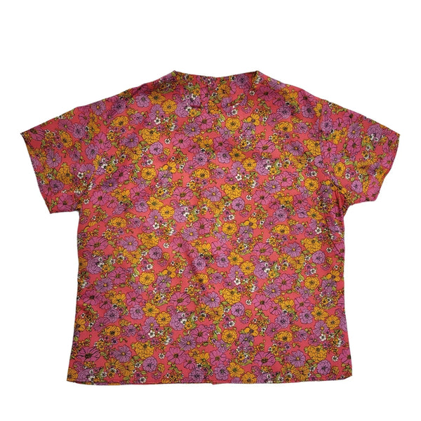 Vintage 90's Pink & Orange Short Sleeve Floral Blouse Womens UK Size L