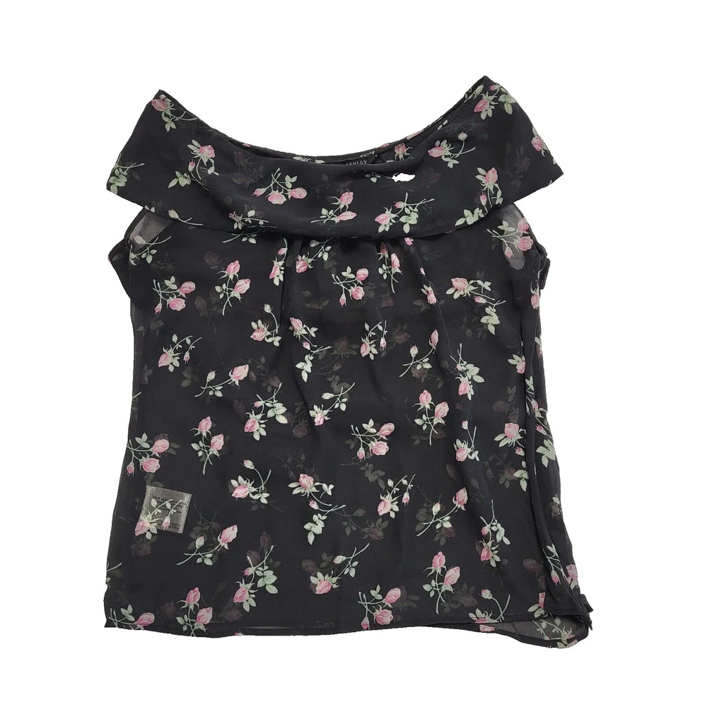Laura Ashley Y2K sheer floral top with a cowl neck Women's Uk 14