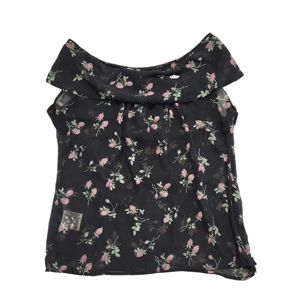 Laura Ashley Y2K sheer floral top with a cowl neck Women's Uk 14