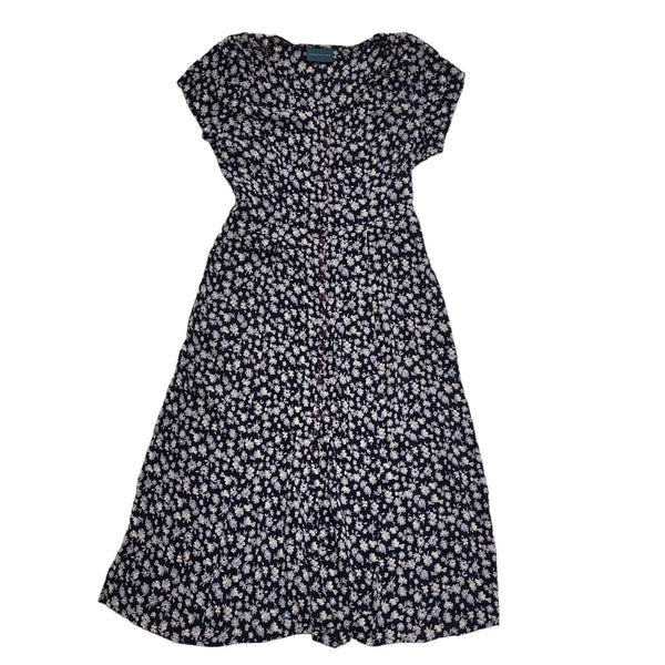 Debenhams 90s Vintage Blue & White Floral Cap Sleeve Dress Women's Size 16