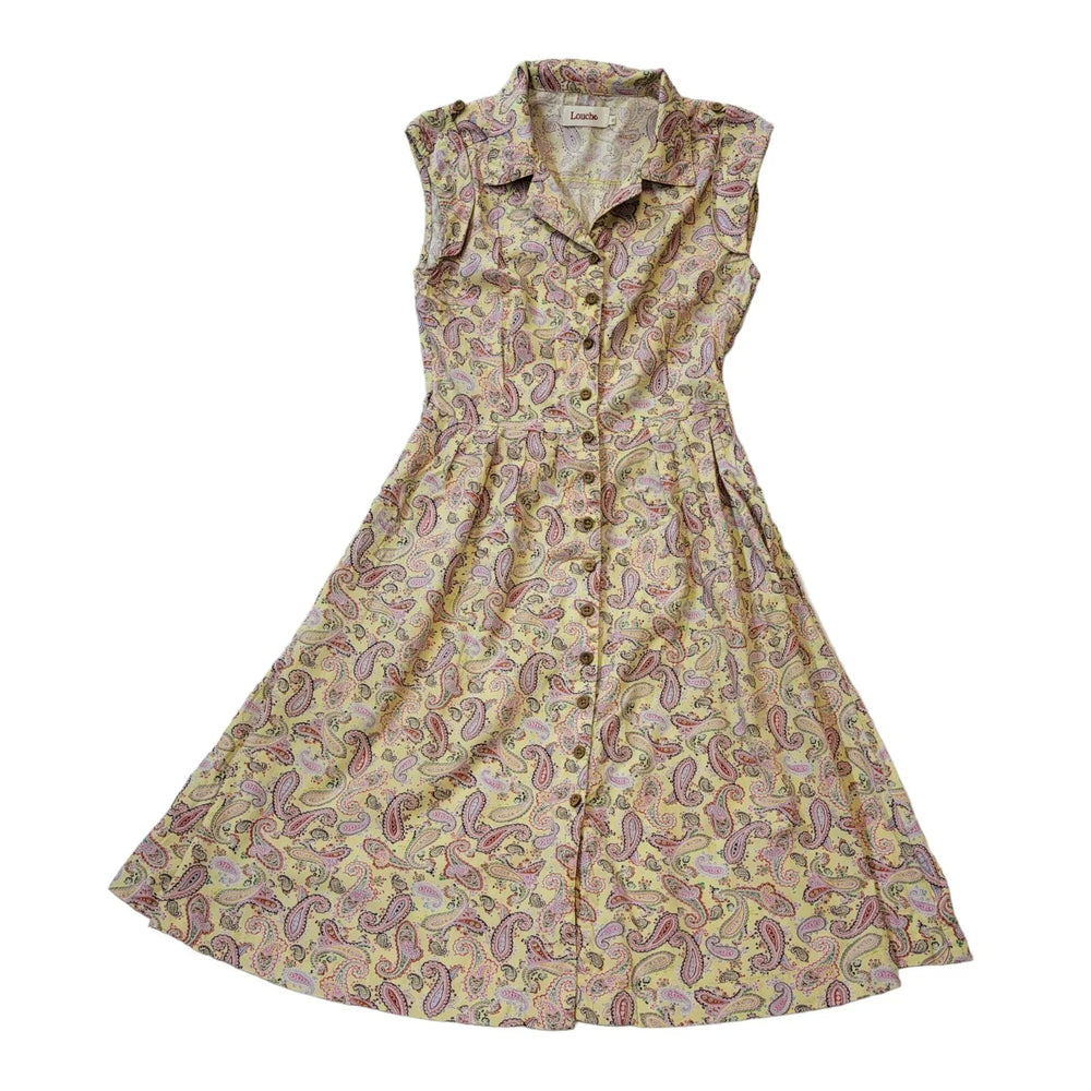 Louche Yellow Paisley Button Collar Blouson Dress Women's UK 10 EU 38 H404