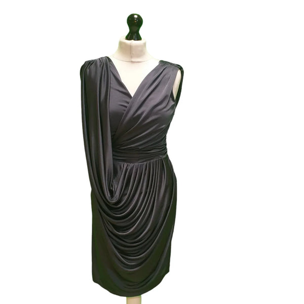 Jasper Conran Navy Blue One Shoulder V-Neck Dress Uk Women's S 8 Bnwt L339