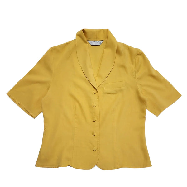St Michael Vintage 80's Yellow Button Up Short Sleeve Blouse Uk Women's 14